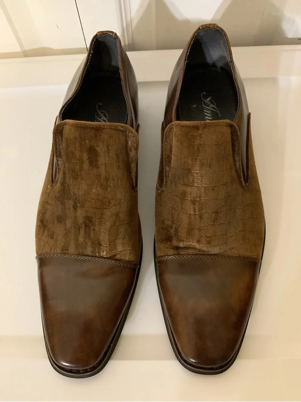 Amali Velvet Men's Sz 10 Slip‎ On Tuxedo Designer Dress Shoes Brown